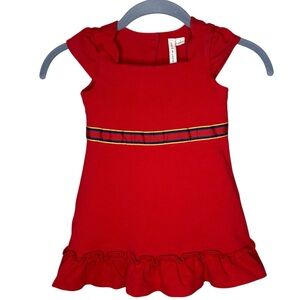 Janie and Jack dress red ruffle hem ponte striped ribbon waist girls size 3